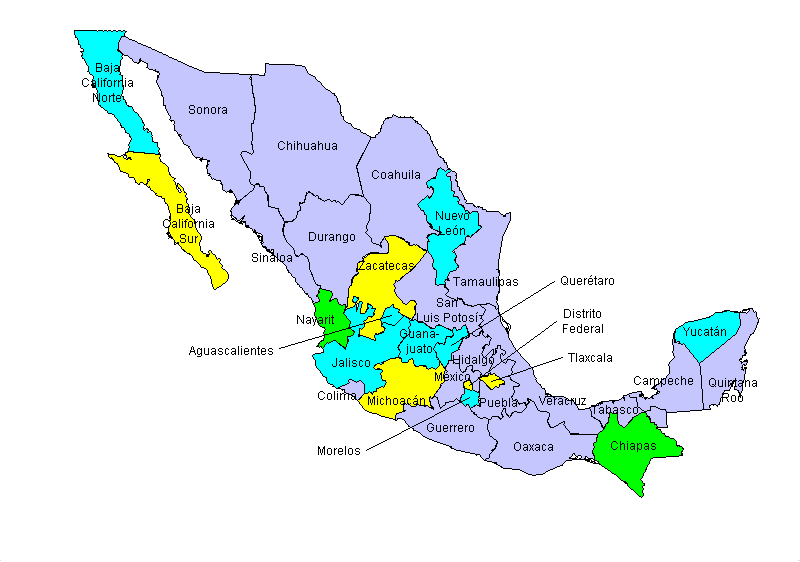 Mexico states in the map